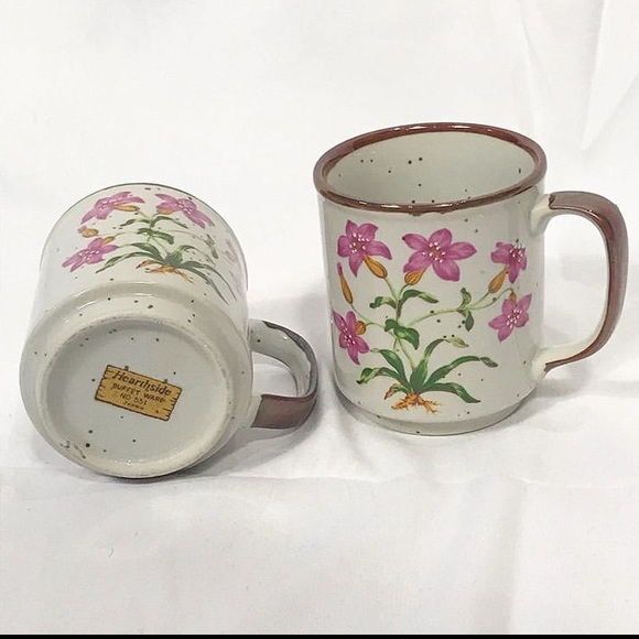 Vintage Floral Speckled Stoneware Mug Set of 2